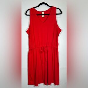 Faded Glory Red Sleeveless V-Neck Dress with Elastic Drawstring Waist.